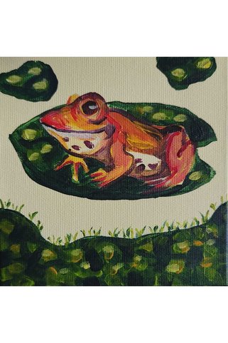 Sanat Markt Pet Yavru Sanatsal Hediye Kutusu - Panda - Nar Çiçeği Renk - Maymun Maskot - 15x15cm Tuval