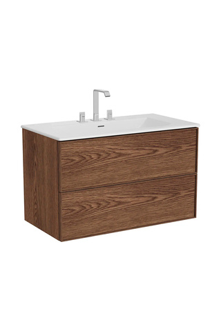 VitrA Metropole Edge Lavabo Dolabı, Çift Çekmeceli, Etajerli 3 Armatür Delikli Lavabolu, 100 Cm, Cev