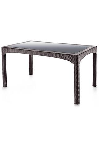 Omnipazar SY-2586 Kahverengi Rattan Temperli Camlı Masa Dikdörtgen 92782