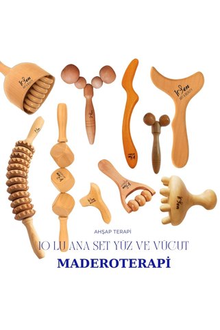 1senartbeauty Maderoterapi Profesyonel Ana Set 10'lu Ahşap Masaj Aleti
