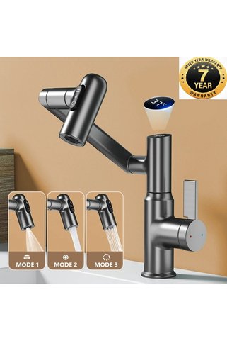 AKILLI DİJİTAL SICAKLIK LED EKRAN BANYO LAVABO BATARYASI KATLANIR İTHAL ANTRASİT