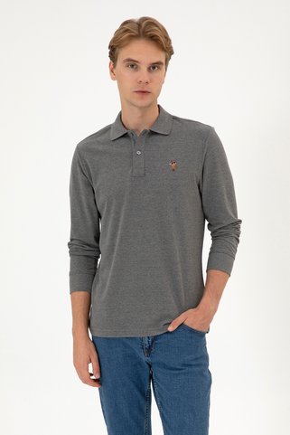 U.S. Polo Assn. Erkek Regular Fit Polo Yaka Antrasit Melanj Basic Sweatshirt 50313772-VR081
