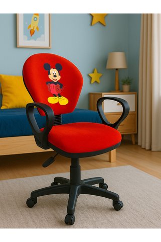 aatolia room & living Mickey Mouse Baskılı Turuncu Çocuk Çalışma Sandalyesi – Döner Koltuk, Yükseklik Ayarlı Koltuk