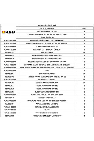 K&B Motor Revizyon Orjinal Kit Ep6 Turbosuz (piston+kol Yatak+eksantrik Zincir Seti+s.k.c+keçe+)