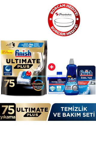 Finish Ultimate Plus Bulaşık Makinesi Deterjanı Kapsül Tablet 75 Adet Temizlik Bakım Seti Borcam