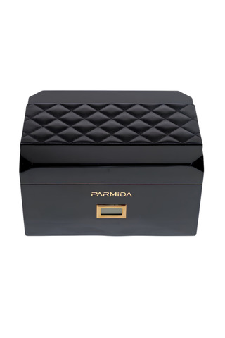 Parmida Siyah Deri Şeritli Çekmeceli Sedir Humidor Puro Kutusu