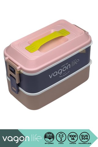 Vagonlife Bento 1000ml Lunchbox Yeni Koleksiyon 2 Katlı 3 Bölmeli Paslanmaz Çelik Sefer Tası Yemek Kutusu