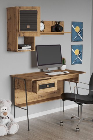 SANDALİE Arya Raflı 59x120 Cm Çalışma Masası Bilgisayar Masası Ofis Ders Yemek Masası Atlantik Çam