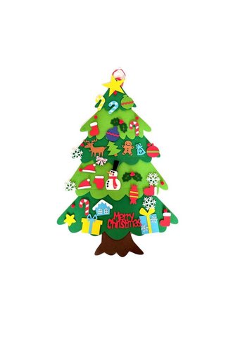 antiola Çocuk Keçe Figürlü Yılbaşı Ağacı, Asılabilir, 32 Parça, 5metre ışıklı Yeniyıl ağacı, 70x100 cm