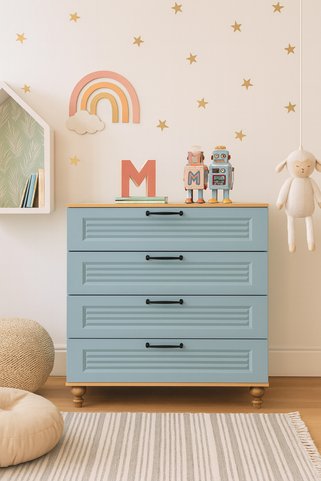 arionkids Mavi Çekmeceli Şifonyer | %100 MDF Kalitesi | REHAU Kaplama Kapaklar | Ağaç Ayaklı