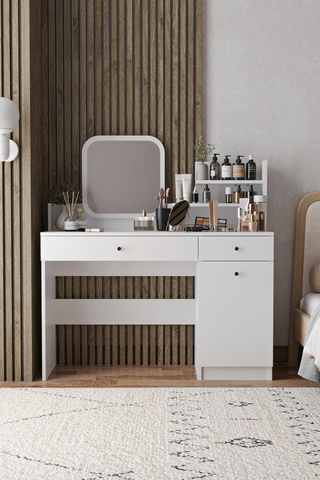 SARMOBİ Harmony İki Çekmeceli Makyaj Masası (Kare Aynalı) Y:136 G:124 D:40 / Beyaz