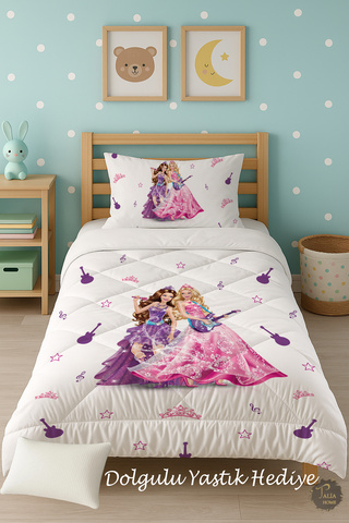 Talia Home Barbie Prensesler Desenli Tek Kişilik Çocuk Yorganı Uyku Seti