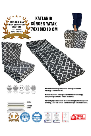 Katlanır Yer Yatağı Ve Tek Kişilik Sünger Katlanır Minder Yatak 70x180x10 cm-KARAÇATI