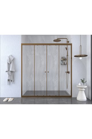 PointPro Point Duşakabin 199 Cm 2 Sabit 2 Sürgü İki Duvar Arası Bronz Profil 6mm Şeffaf Kabin