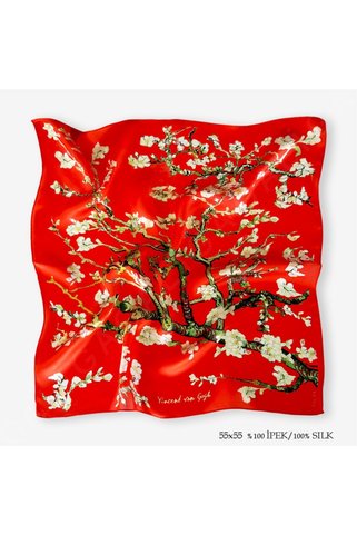 Galiga Van Gogh Almond Red %100 İpek Fular 55x55cm "Art On Silk"