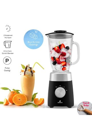 DEKORANLA Cam hazneli, 1000W güçlü smoothie ve meyve suyu blenderi, şık siyah tasarım