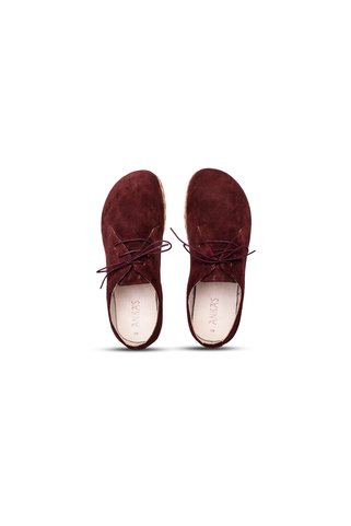Anka's Atelier Anka’s Yalın Merlot Kadın Oxford Barefoot Ayakkabı | Bordo Süet Hakiki Deri