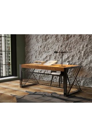 raweyn Masif Ahşap Ofis Bilgisayar Masası 220*85*76 cm-Siyah Metal Ayak- Game Desk