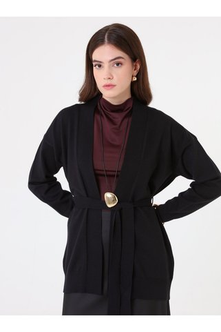 Refka Kemerli Triko Hırka - Siyah -