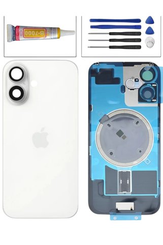 indirimplus iPhone 16 Arka Pil Kapağı iPhone 16 Arka Kapak Yapıştırıcı BEYAZ TİTANYUM LENSLİ