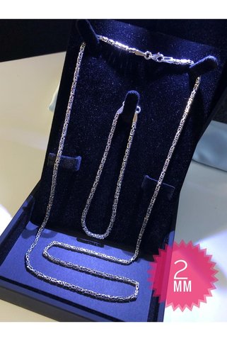 GWOMA Erkek Gümüş Set - 2mm Yuvarlak Kral Model Ikili Set • Işıklı Kutuda Sevgiliye • Eşe • Bileklik Kolye