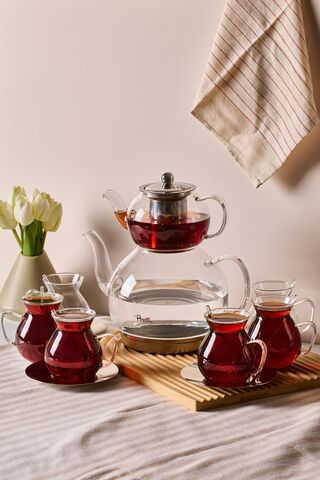 Perotti Keyf-i Ala Şeffaf Premium 20 Parça Indüksiyon Tabanlı Borosilikat Çay Seti