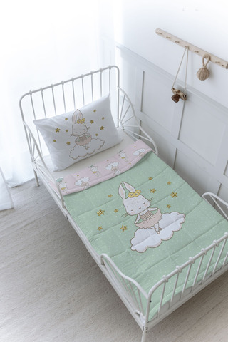 Tuğba Kuğu Organik Baskılı Bebek (100x150) Yorgan Seti - For Baby Serisi - Balerin Tavşan