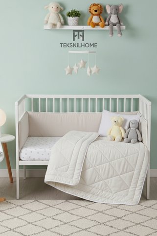 TeksNil Home %100 Doğal Merinos Yün Bebek Yorganı %100 Pamuk Kılıf 100 x 150 cm