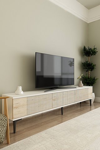 CENEYRA TSA1803BT - CORSA180 TV STAND, TV SEHPASI BEYAZ-TRAVERTEN KAPAKLI 180CM