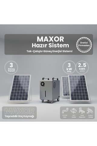 Enerlith Enerji 2.5 kWh LiFePO4 Batarya + 3 kW Güç + 3 Güneş Paneli ile Tak Çalıştır Hazır Güneş Enerjisi Sistemi