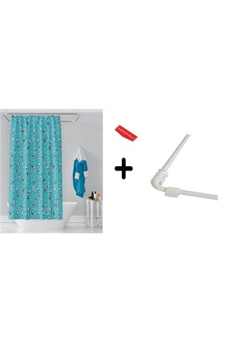 Zethome Banyo Perdesi 4352 2x100x200, Perde Borusu Askı Aparatı Köşe Boru Beyaz Hediyeli, Duş Perdesi Seti