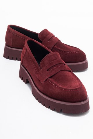 LuviShoes VIONEL Bordo Süet Hakiki Deri Kadın Loafer Ayakkabı