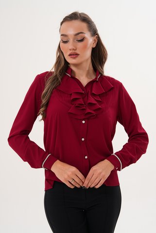 Loom Boutique Büyük Beden Robası Nervürlü Volanlı Kristal Taş Şeritli Krep Gömlek