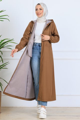 giyze İçi Desenli Uzun Kap O1215 Taba