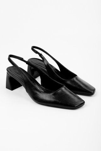Shoeberry Kadın Vinte Siyah Cilt Küt Burunlu Stiletto