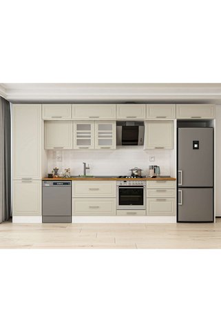 Alvinka 410X240 Cm Klasik Mebran Mutfak Dolabı Beyaz Mbb-E90B60S60-3 Mebran | Kumtaşı - Suntalam