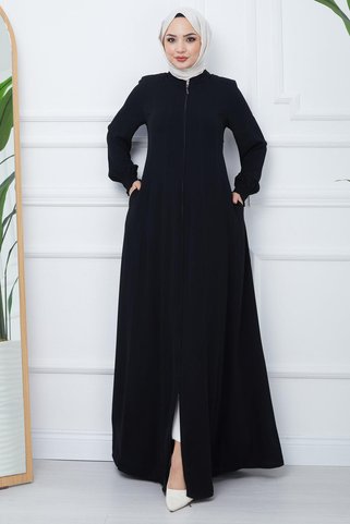 hafsamina Parçalı Battal Beden Mevlana Ferace Siyah HM02362