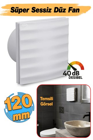 Badem10 Süper Sessiz Düz Banyo WC Aspiratör Fanı 120 mm 12 W Kapaklı Duvar Tipi Tuvalet Hava Havalandırma