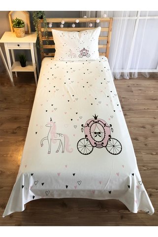 milroma Balerin Arabası Desen Baskılı Tek Kişilik 140x220 cm Dekoratif Yatak Örtüsü