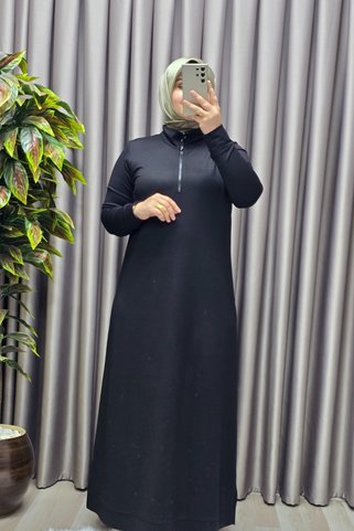 Elmas Tesettür Kadın Giyim Kristal Fermuarlı Elbise