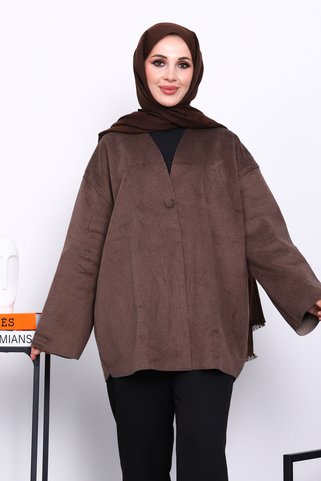 İmajButik Kahverengi Tek Düğmeli Kaşe Ceket