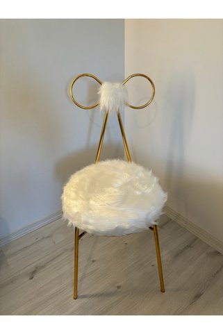 trendloom Fiyonk Makyaj Sandalyesi Beyaz Peluş