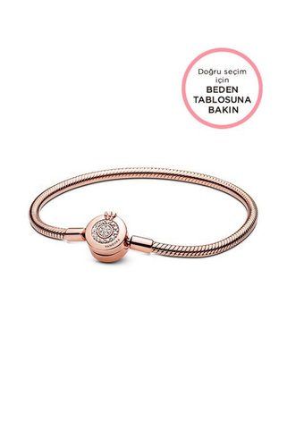 Pandora Moments 14 Ayar Pembe Altın Kaplama Işıltılı Taç O Klipsli Bileklik