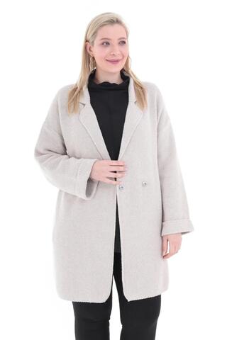 Roxxlen 2104 Kadın Büyük Beden Düğme Kapama Triko Kısa Ceket Bej