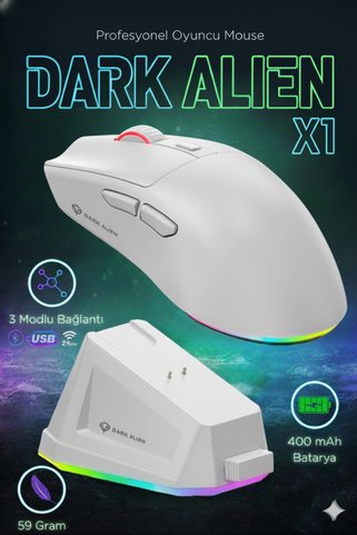 Leaven Dark Alien X1 Kablosuz 3 Modlu Oyuncu Mouse- 59 Gram 400 Mah Batarya- Makrolu