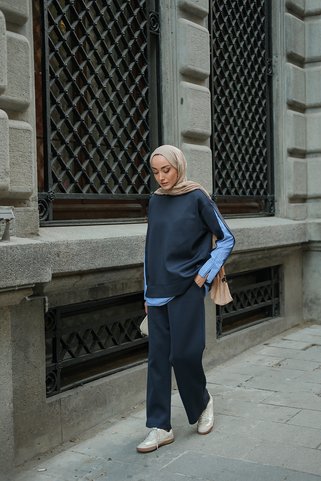 LOCCO Kadın Gömlek Detay İkili Takım Lacivert