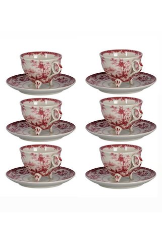 Lucky Art Florantıne 6lı Ayaklı Çay Fincanı Set Kırmızı