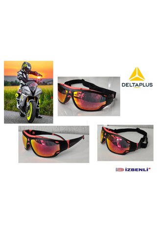 Delta Plus UV400 Renkli Aynalı, Saplı Ve Lastikli Kullanılabilen, Kaymaz Saplı Darbe Korumalı Motorcu Gözlüğü