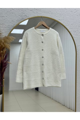 BENAHOLL Adora Kalp Düğmeli Sakallı Hırka-KR3198 Beyaz