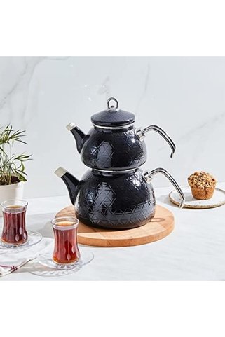 LUXEN GLEMAX Kristal Çaydanlık Takımı Siyah
